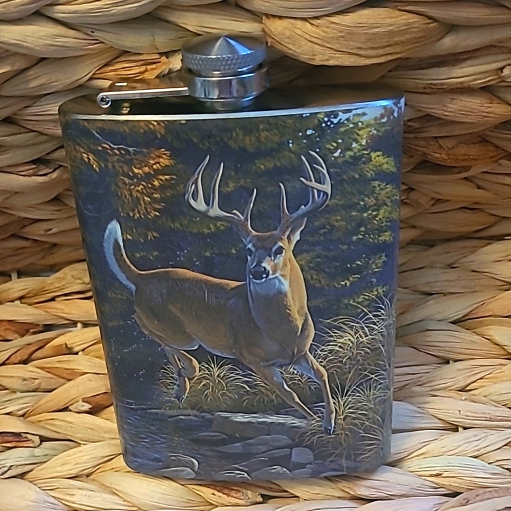 Stainless Steel Buck Deer Design Flask
